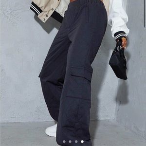 Woven quilted wide leg trousers